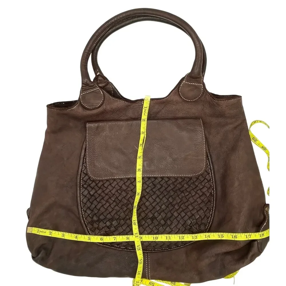 Fiori de Firenze Italian Leather Tote Brown Woven Shoulder Bag Lg Made in Italy